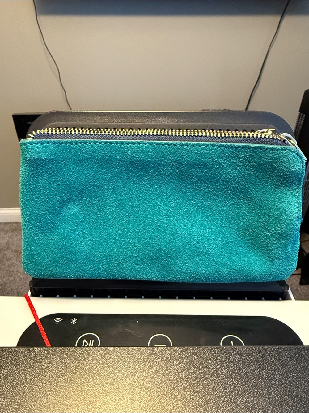 Teal Suede Zip Clutch Bag - Women